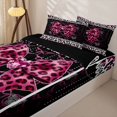 thumbnail image 1 of Homewish Leopard Print Bow Heart Zipper Twin Comforter Sets with Fitted Sheet and 2 Pillowcases for Girls, Pink Ribbon Zipper Bedding Set, Black Reversible, 4-Piece, 1 of 6