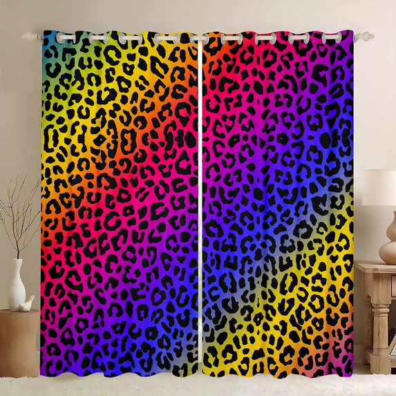 Homewish Leopard Print Curtains Pack of 2 (42x84 Each) for Teens Boys Girls,Abstract Gradient Ombre Curtains Blackout,Colorful Animal Print Bedroom Curtains,Breathable Home Decor