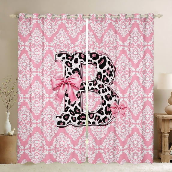 Homewish Leopard Print Black Out Curtains, Monogrammed B Curtains Pack of 2 (42x63 Each)