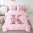 thumbnail image 1 of Homewish Leopard Print Letter Twin Bedding Sets 7-Piece, Ribbon Monogrammed K Bedding Comforter Set, Hippie Mandala Damask Reversible Sheet Sets, Ultra Soft Bedroom Decor, 1 of 7