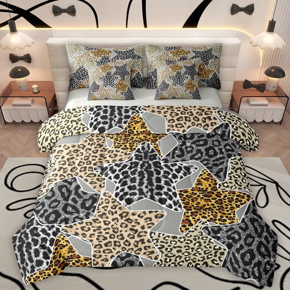 Homewish Leopard Print 7-Piece Twin Bedding Set - Stars Print Bling