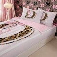 thumbnail image 1 of Homewish Letter D Monogrammed Girl Zipper Twin Comforter Sets with Fitted Sheet and 2 Pillowcases,Brown Leopard Print Pink Bow Zipper Bedding Set for Teens,4-Piece,Pink Reversible, 1 of 6