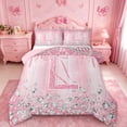 thumbnail image 1 of Homewish Letter L Monogrammed Queen Comforter Set,Chic Diamond Bedding Sets,Pink Glitter Print Bedding Comforter Set For Girls,Microfiber Room Decorative Reversible,3 Pieces, 1 of 8