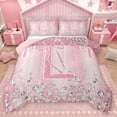 thumbnail image 1 of Homewish Letter L Monogrammed Queen Comforter Set,Chic Diamond Bedding Sets,Pink Glitter Print Bedding Comforter Set For Girls,Microfiber Room Decorative Reversible,3 Pieces, 1 of 8