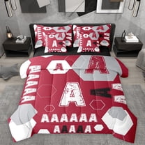 Homewish Letter Monogrammed A 7-Piece Twin Bedding Sets For Teens Boys Girls,Geometric Honeycomb Hexagon Bedding Comforter Set,Abstract Retro Vintage Breathable Sheet Sets,Luxury Bedroom Decor