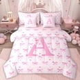 thumbnail image 1 of Homewish Letter Monogrammed A 7-Piece King Bedding Set - Kawaii Pink Bow Princess, 1 of 8