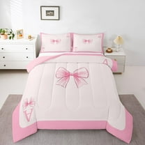 Homewish Letter A Monogrammed Bedding Comforter Set,Girls Kawaii Bowtie Twin Comforter Sets,Pink Bow Knot Bedding Set For Princess Kids,Microfiber Room Decorative Reversible,2 Pieces