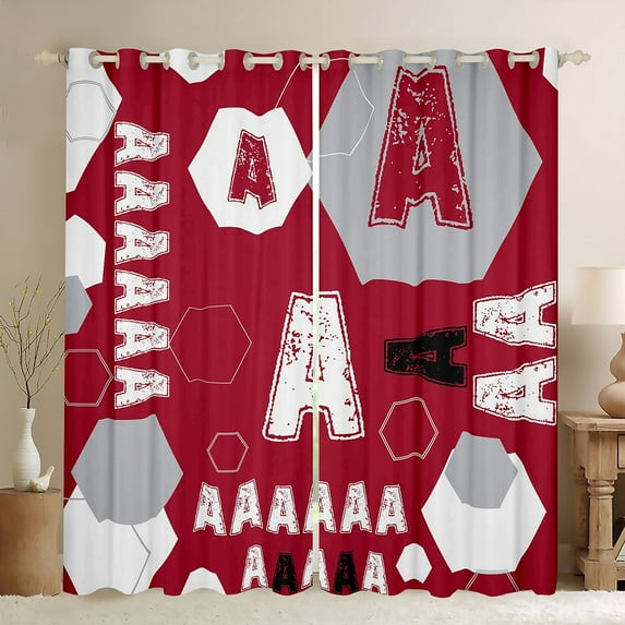 Homewish Letter Monogrammed A Curtains Pack of 2 (42x84 Each) For Teens Boys Girls,Geometric Honeycomb Hexagon Curtains Blackout,Abstract Retro Vintage Bedroom Curtains,Luxury Bedroom Decor