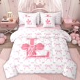 thumbnail image 1 of Homewish Letter Monogrammed L 7-Piece Twin Bedding Set - Kawaii Pink Bow Princess, 1 of 8