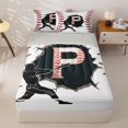 thumbnail image 1 of Homewish Letter P Baseball Player Print Zipper Twin Comforter Sets with Fitted Sheet and 2 Pillowcases,Sports Monogram Zipper Bedding Set For Kids Boys And Girls,Reversible,4-Piece, 1 of 7
