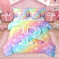 thumbnail image 1 of Homewish Letter P Monogrammed 7 Pieces Bedding Comforter Set,Cute Cartoon Bowtie Full Bedding Set,Colorful Gradient Striped Fitted Sheet Flat Sheet,Microfiber Room Decorative Reversible, 1 of 8