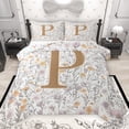 thumbnail image 1 of Homewish Letter P Monogrammed Full Size Comforter Sets,Retro Rustic Flower Bedding Comforter Set,Countryside Plant Bedding Sets For Child,Microfiber Room Decorative Reversible,3 Pieces, 1 of 8