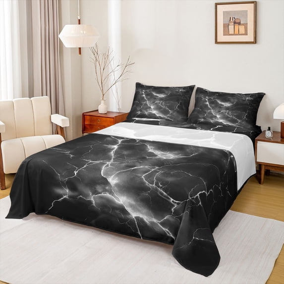 Homewish Lightning Flash Queen Sheets,Abstract Modern Queen Sheet Sets,Black,4 Pieces,1 Flat Sheet, 1 Fitted Sheet and 2 Pillowcases