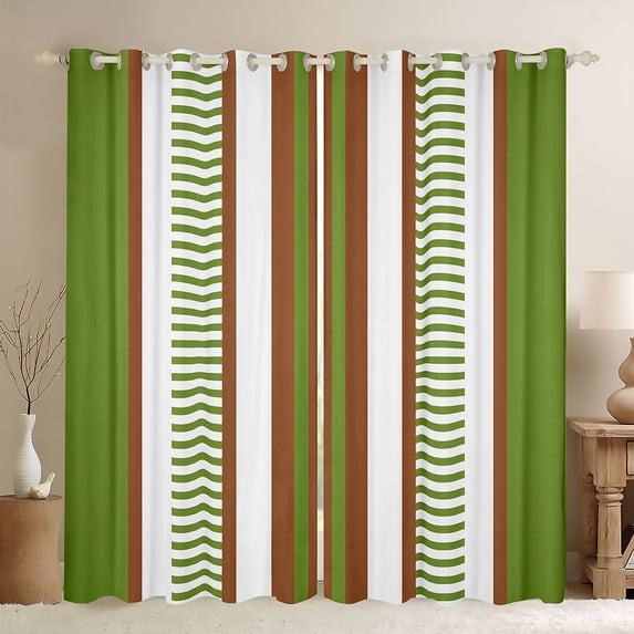 Homewish Lines Stripes Artwork Curtains Pack of 2 (42x84 Each),Geometric Stripes Curtains Blackout,Green Beige Brown Bedroom Curtains For Adult,Luxury Bedroom Decor