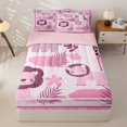 thumbnail image 1 of Homewish Lion Wildlife Kids Zipper Full Size Comforter Sets with Fitted Sheet and 2 Pillowcases, Leaf Plant Zipper Bedding Set, Pink, Pink Reversible, 4 Pieces, 1 of 6