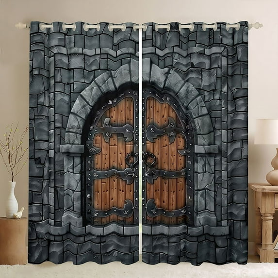 Homewish Lodge Cabin Black Out Curtains for Teens Boys Girls,Old Barn Door Curtains Pack of 2 (42x63 Each),Retro Vintage Bedroom Curtains,Breathable Home Decor