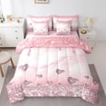 thumbnail image 1 of Homewish Love Heart Diamond Twin Bedding Sets 7-Piece for Girls, Pink Sequin Print Bedding Comforter Set, Romantic Anniversary Reversible Sheet Sets, Microfiber Bedroom Decor, 1 of 7