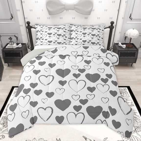 Homewish Love Heart Print Bedding Comforter Set, Kawaii Cartoon Twin Comforter Sets, Teens Kids Girls Women Reversible Bedding Set, Lightweight Room Decor, 2-Piece