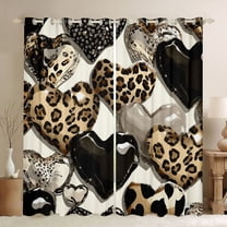 Homewish Love Heart Print Black Out Curtains for Female Men Adults,Animal Leopard Cheetah Print Curtains Pack of 2 (42x63 Each),Romantic Bling Glitter Bedroom Curtains,Lightweight Room Decor