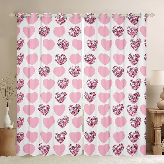 Homewish Love Heart Print Black Out Curtains for Female Men Adults,Pink White Curtains Pack of 2 (42x63 Each),Romantic Valentine's Day Bedroom Curtains,Microfiber Bedroom Decor
