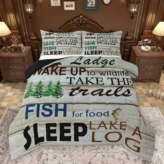 Homewish Love Lake House Full Size Comforter Sets,Rustic Pike Fish Bedding Comforter Set,Jungle Wildlife Bedding Sets For Boys Teens,Luxury Bedroom Decor Reversible,3 Pieces