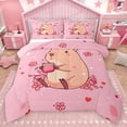 thumbnail image 1 of Homewish Lovely Animal Capybara Queen Comforter Set,Cute Cherry Blossom Bedding Sets,Brown Pink Bedding Comforter Set For Teens,Ultra Soft Home Decor Reversible,3-Piece, 1 of 8