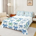 thumbnail image 1 of Homewish Lovely Bow Knot Full Size Sheets,Cartoon Bowtie Ribbon Bed Sheets,Green Blue White Sheet Sets For Girl Kids,Microfiber Bedroom Decor,4 Pieces, 1 of 7