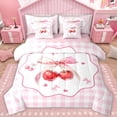 thumbnail image 1 of Homewish Lovely Bowtie Bowknot 7-Piece Bedding Comforter Set,Red Sweet Cherry King Bedding Sets,Modern Geometric Plaid Bed Sheets For Girl Teens,Luxury Bedroom Decor Reversible, 1 of 8