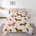 thumbnail image 1 of Homewish Lovely Dachshund Dog Queen Comforter Set,Kawaii Paw Prints Comforter Sets Queen,Beige,Stars Bow Decor,Polkadot Reversible,3-Piece,1 Comforter and 2 Pillowcases, 1 of 7