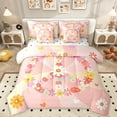 thumbnail image 1 of Homewish Lovely Daisy Flower 7-Piece Bedding Comforter Set,Cartoon Floral Wreath King Bedding Sets,Pink Yellow Bed Sheets For Girl,Microfiber Bedroom Decor Reversible, 1 of 8