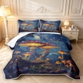 thumbnail image 1 of Homewish Lovely Glowing Mushrooms Quilt King,Woodland Fungus Plant King Coverlet Set,Navy Blue Reversible,3-Piece, 1 of 7