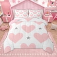 thumbnail image 1 of Homewish Lovely Heart Loves Full Size Comforter Sets,Cartoon Stars Print Bedding Comforter Set,Pink White Gray 0Bedding Sets For Girls Kids,Super Cozy Room Decor Reversible,3 Pieces, 1 of 9
