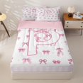 thumbnail image 1 of Homewish Lovely Pink Bowtie Kids Zipper Twin Comforter Sets with Fitted Sheet and 2 Pillowcases,Initial Alphabet P Zipper Bedding Set For Girls,Pink Reversible,4-Piece, 1 of 7