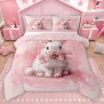 thumbnail image 1 of Homewish Lovely Rabbit Bedding Comforter Set,Cartoon Bowtie Ribbon Twin Comforter Sets,Pink Bow Knot Bedding Set For Gitl Teens,Super Cozy Room Decor Reversible,2-Piece, 1 of 8