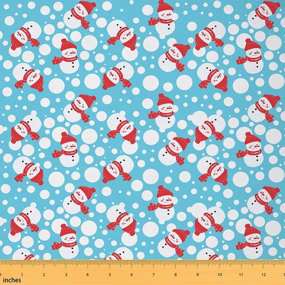 Homewish Lovely Snowman Fabric by the Yard 3 Yard,Merry Xmas Sewing Fabric,White Red Blue Room Decor Fabric by the Yard For Girls Boys,Red Gray Beige Bedroom Decor