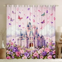 Homewish Luxury Princess Castle Black Out Curtains,Brauty Flower Floral Curtains Pack of 2 (42x63 Each),Fairy Tale Theme Bedroom Curtains For Girrl Kids,Breathable Home Decor