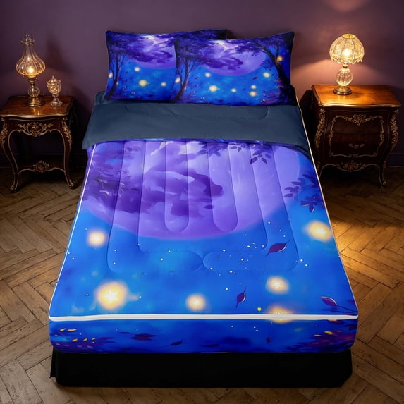Homewish Magic Jungle Zipper Queen Comforter Set with Fitted Sheet and 2 Pillowcases for Kids, Happy Halloween Theme Zipper Bedding Set, Navy Blue Reversible