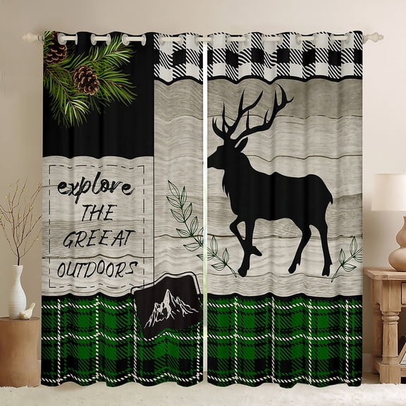 Homewish Magic Moose Deer Black Out Curtains, Woodland Wildlife Curtains Pack of 2 (42x63 Each), Rustic Adventure Bedroom Curtains, Blackout Curtains Bedroom Decor
