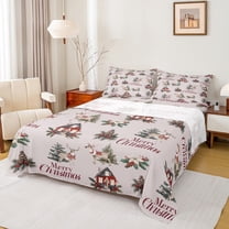 Homewish Magic Reindeer Moose Twin Sheet Sets, Christmas Tree Flower Twin Fitted Sheet, Farmhouse Lake House Flat Sheet, Lightweight Room Decor, 3pcs