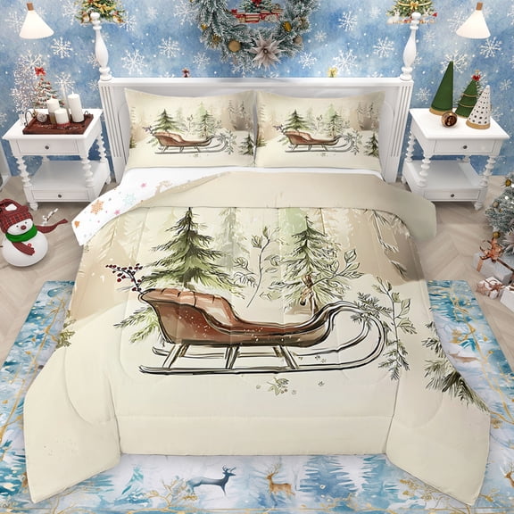 Homewish Magic Santa Claus Bedding Comforter Set for Kids, Vintage Western Festival Twin Comforter Sets, Dreamy Christmas Eve Reversible Bedding Set, Microfiber Bedroom Decor, 2pcs