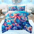 thumbnail image 1 of Homewish Magic Sea Octopus Queen Comforter Set for Boy, Cartoon Flower Floral Bedding Sets, Blue Kawaii Seashell Reversible Bedding Comforter Set, Microfiber Bedroom Decor, 3pcs, 1 of 8