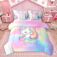 thumbnail image 1 of Homewish Magic Unicorn Animal Bedding Comforter Set 7 Pieces, Dreamy Rainbow Print Full Bedding Set, Dreamy Fairy Tale Reversible Fitted Sheet Flat Sheet, Ultra Soft Bedroom Decor, 1 of 8