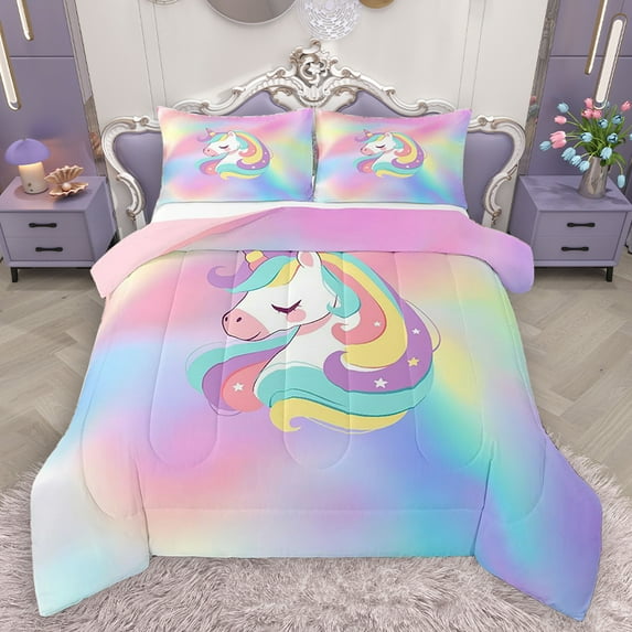 Homewish Magic Unicorn Animal Bedding Comforter Set, Dreamy Rainbow Print Twin Comforter Sets, Dreamy Fairy Tale Reversible Bedding Set, Ultra Soft Bedroom Decor, 2pcs
