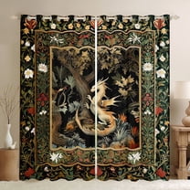Homewish Magic Western Dragon Black Out Curtains, Rustic Plant Botanical Curtains Pack of 2 (42x63 Each), Vintage Bohemian Animal Bedroom Curtains, Black Out Curtains Bedroom Decor