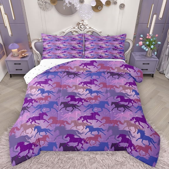 Homewish Magical Unicorn 2pcs Bedding Comforter Set For Kids,Gradient Ombre Twin Comforter Sets,Dreamy Princess Breathable Bedding Set,Breathable Home Decor,Reversible