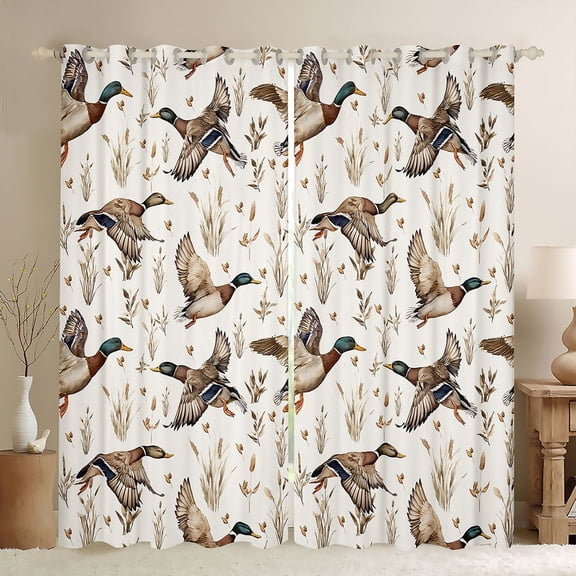 Homewish Mallard Duck Boy Girl Curtains Pack of 2 (42x84 Each),Rustic Lake House Animal Curtains Blackout,Retro Vintage Aesthetic Bedroom Curtains,Ultra Soft Home Decor