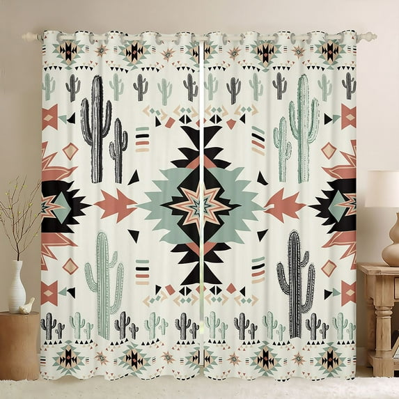 Homewish Mandala Aztec Adult Curtains Pack of 2 (42x84 Each), Tribal Western Cactus Curtains Blackout, Hippie Triangle Abstract Bedroom Curtains, Living Room Curtains Decor