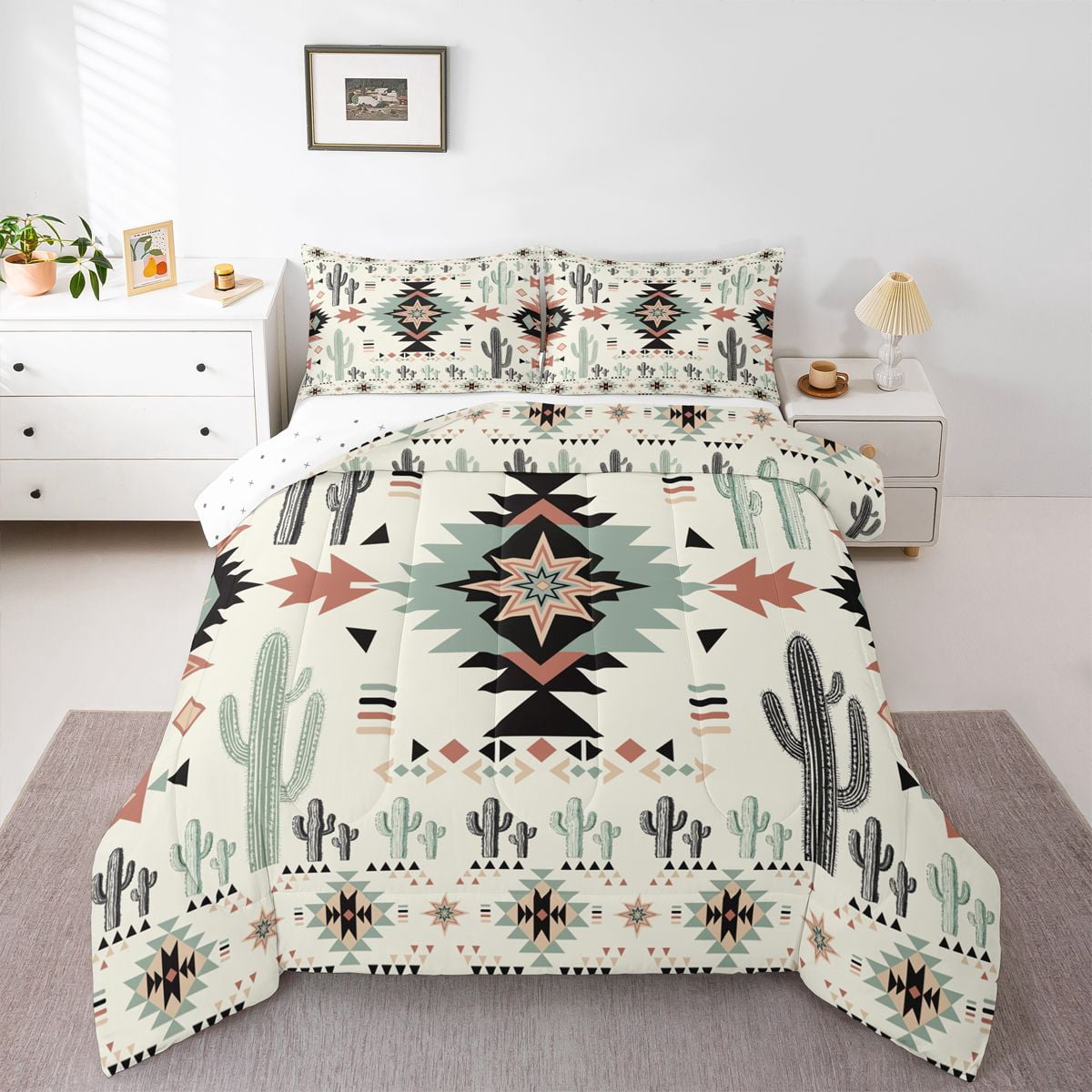 Homewish Mandala Aztec Adult Queen Comforter Set, Tribal Western Cactus ...