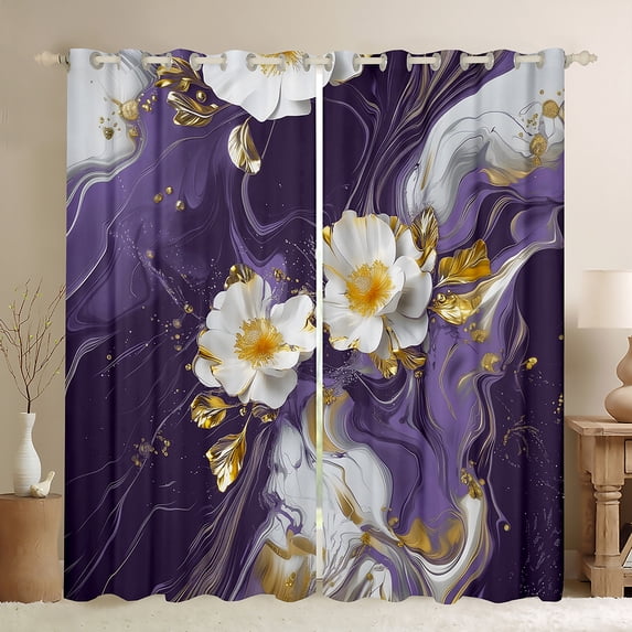 Homewish Marble Artwork Adult Black Out Curtains, Romantic Purple Abstract Curtains Pack of 2 (42x63 Each), Modern Fashion Art Bedroom Curtains, Curtains Blackout Home Decor