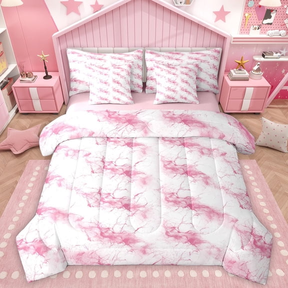 Homewish Marble Watercolor Boy Girl 7-Piece Bedding Comforter Set,Marbling Stone Pattern King Bedding Sets,Abstract Gradient Ultra Soft Bed Sheets,Super Cozy Room Decor,Reversible